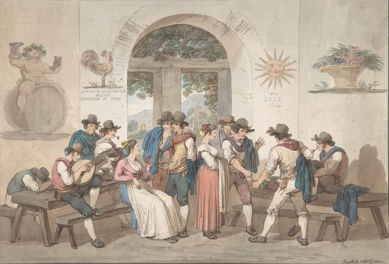Interiör av ett romerskt värdshus, 1817., 1817. av Bartolomeo Pinelli