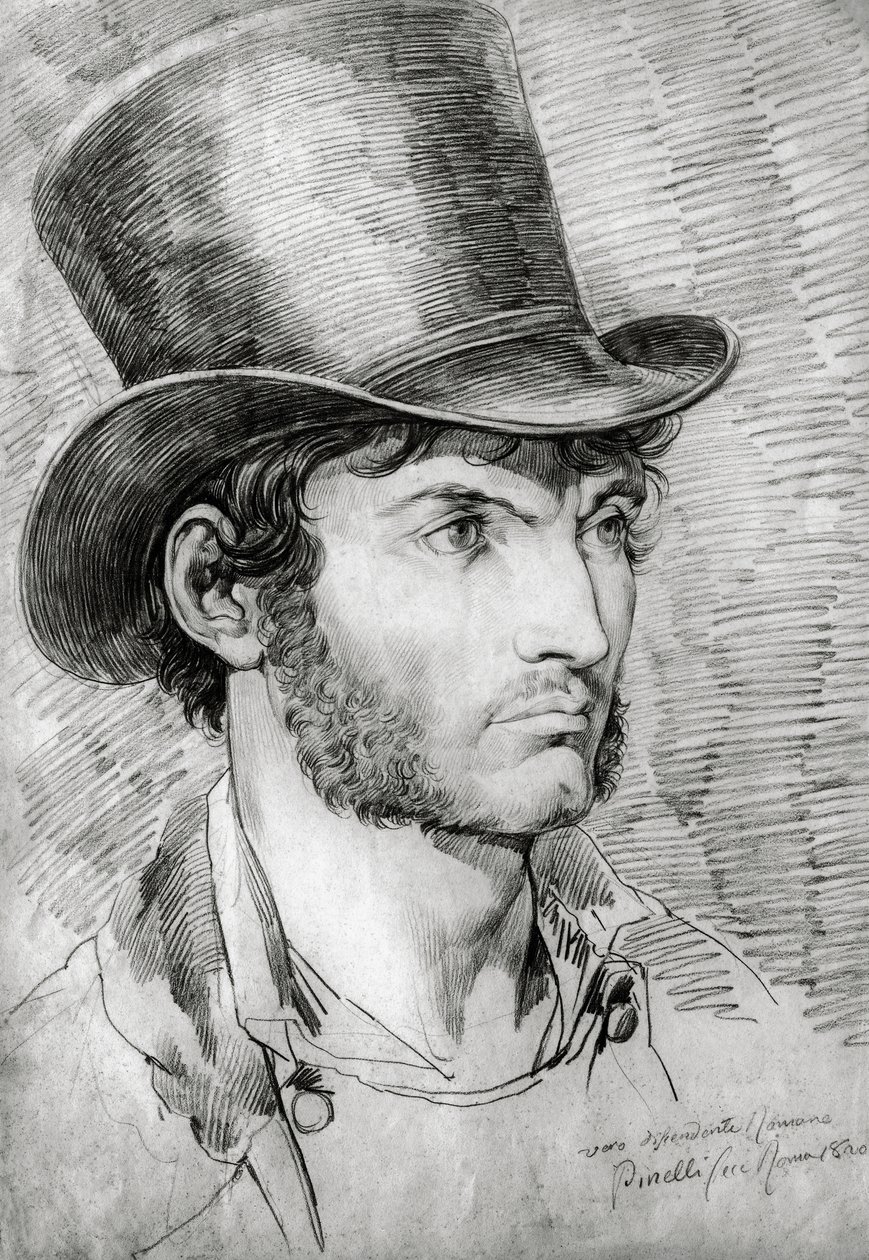 Mansporträtt (True Roman), teckning av Bartolomeo Pinelli (1781-1835) av Bartolomeo Pinelli