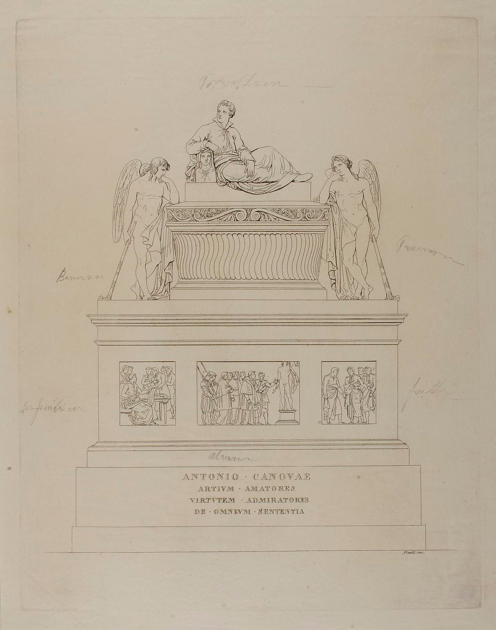 Monument över Antonio Canova, skiss av Bartolomeo Pinelli