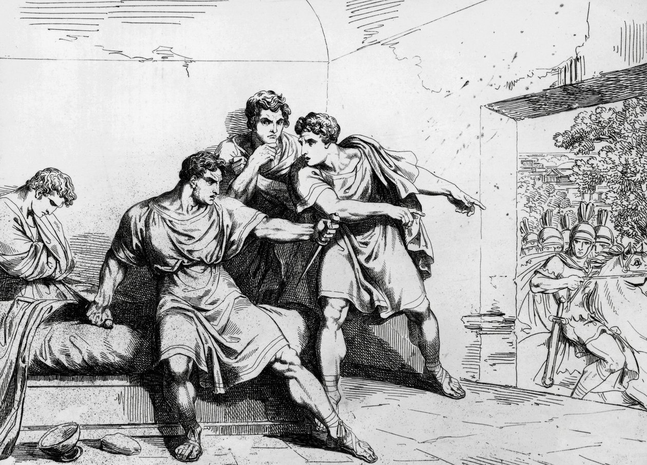 Neros död, från kejsarnas historia, med början från Ottavio, gravyr av Bartolomeo Pinelli (1781-1835), Rom av Bartolomeo Pinelli