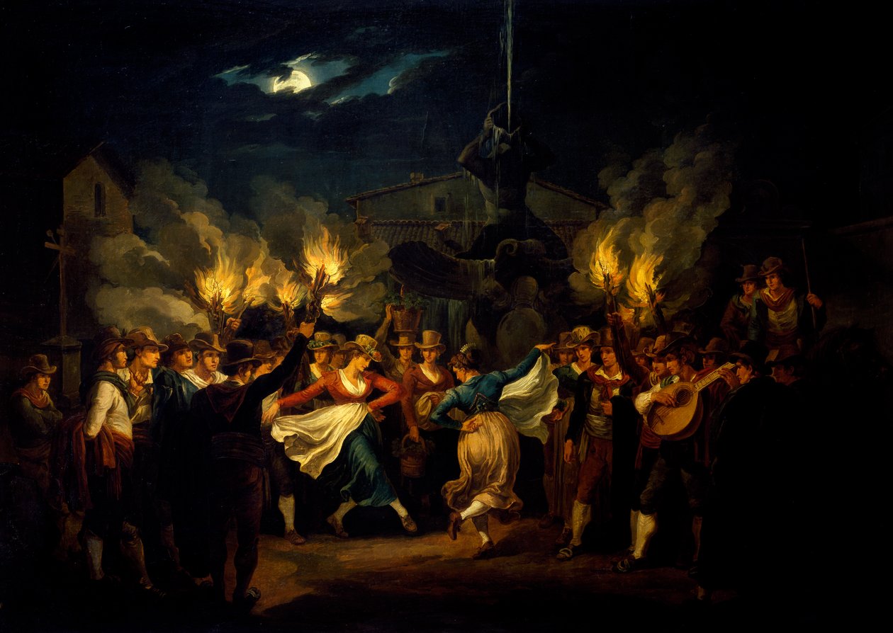 Nattdans på Piazza Barberini efter skörd, av Bartolomeo Pinelli (1781-1835), Italien av Bartolomeo Pinelli