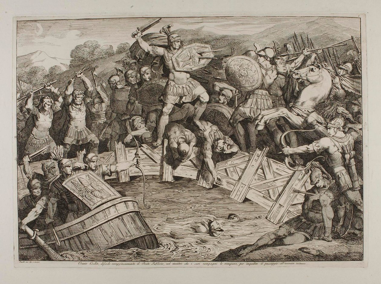 Orazio Coclite slåss på Ponte Sublico av Bartolomeo Pinelli