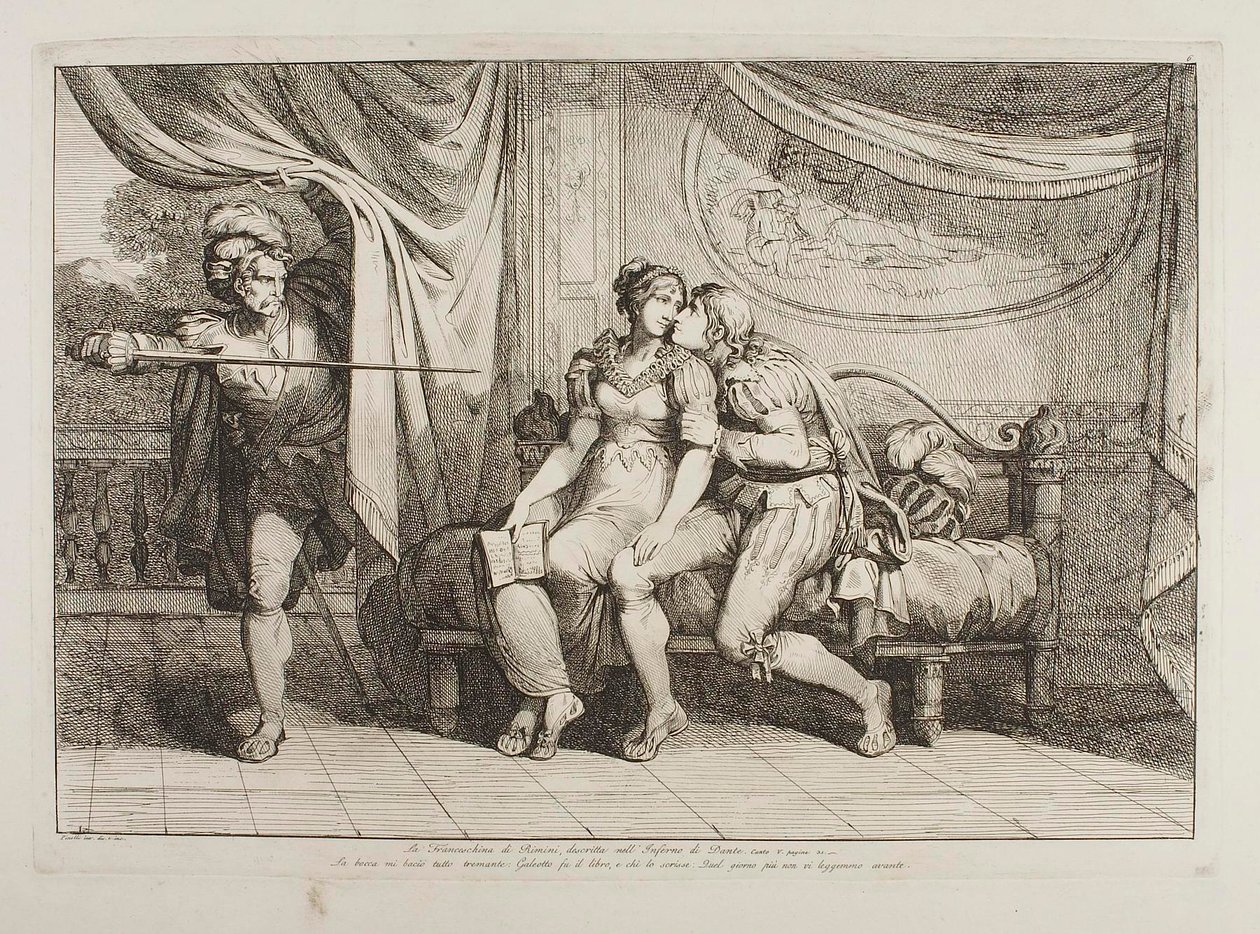 Paolo da Malatesta och Francesca da Rimini överraskade av Gianciotto Malatesta av Bartolomeo Pinelli