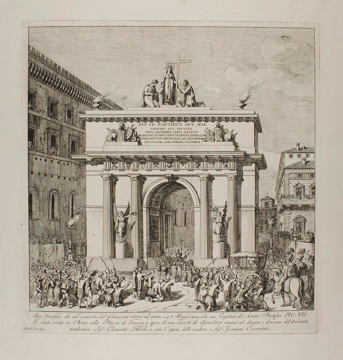 Pius VII:s triumftåg in i Rom den 24 maj 1814 av Bartolomeo Pinelli