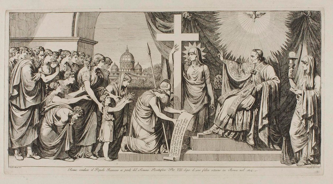 Rom leder det romerska folket till Pius VII efter hans återkomst till Rom 1814 av Bartolomeo Pinelli