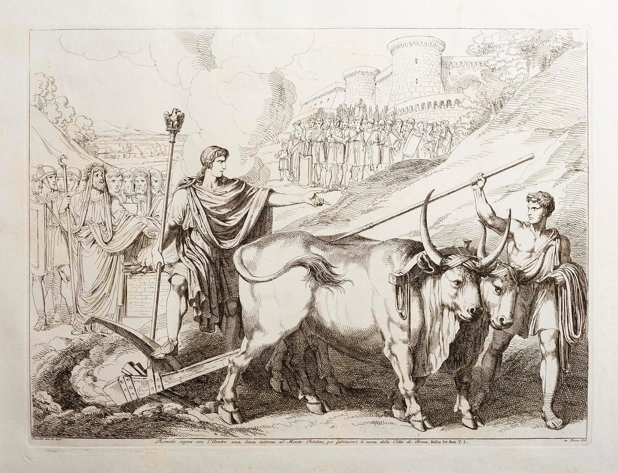 Romulus drar upp en linje runt Palatinen av Bartolomeo Pinelli