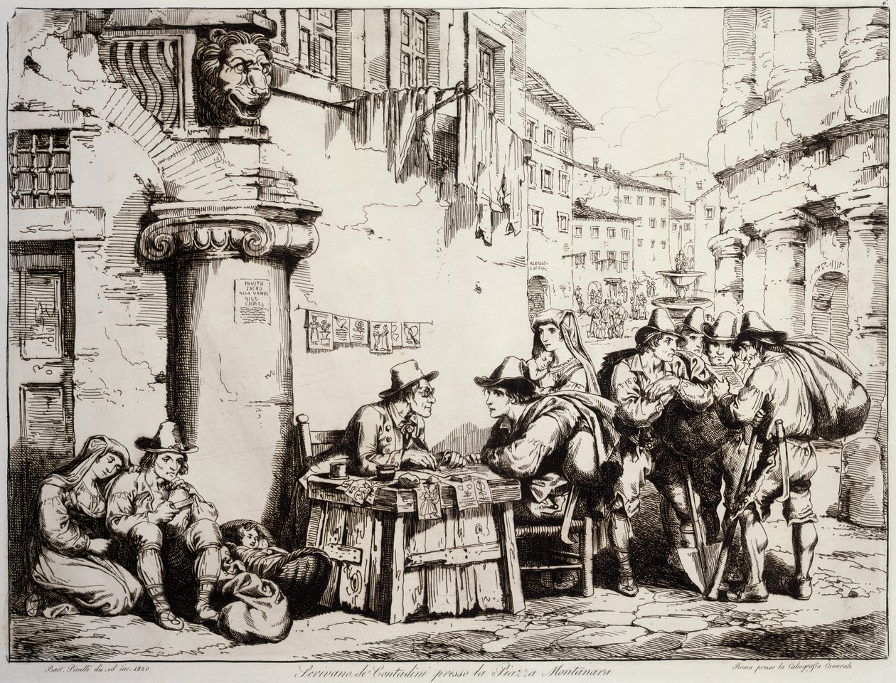 Skrivare på Montanara-torget i Rom av Bartolomeo Pinelli