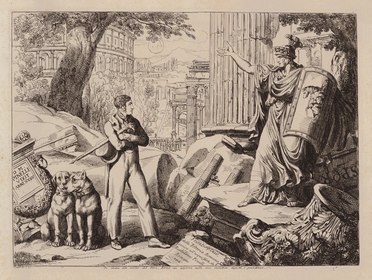 Staty på Forum i Rom (etsning) av Bartolomeo Pinelli
