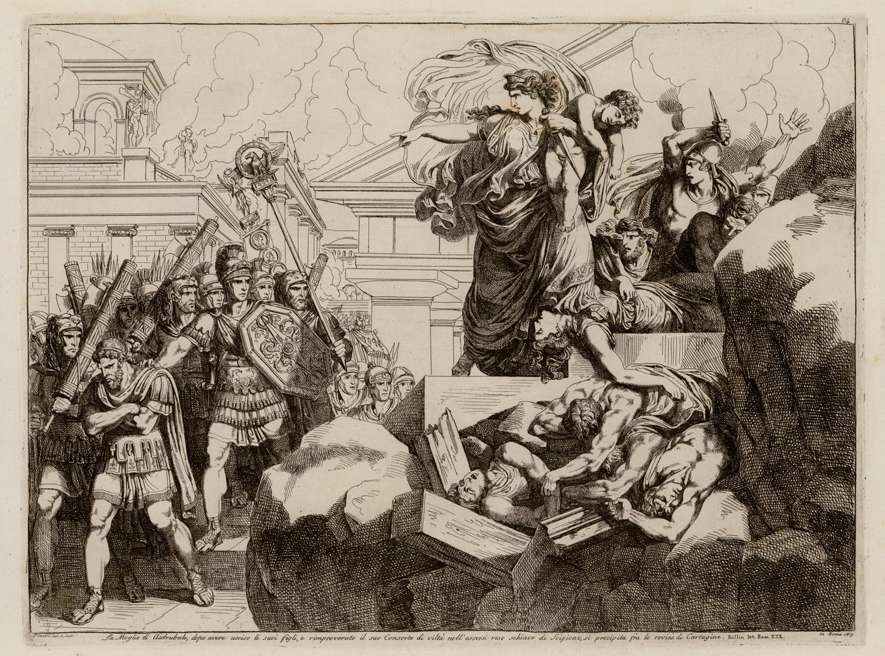 Självmord av Hasdrubals hustru (etsning) av Bartolomeo Pinelli