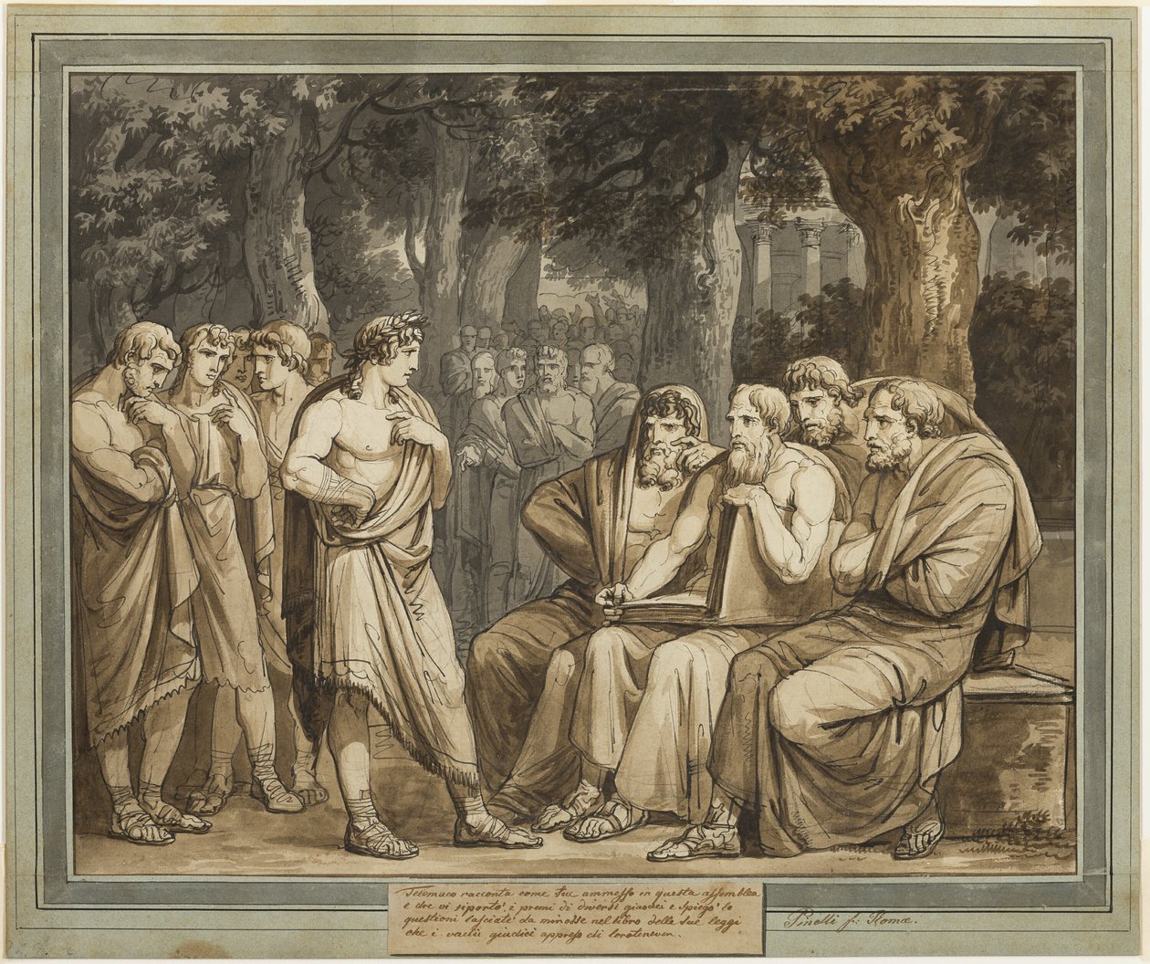 Telemachus beskriver hur han släpptes in i församlingen på Kreta, från Telemachos äventyr, bok 5 av Bartolomeo Pinelli