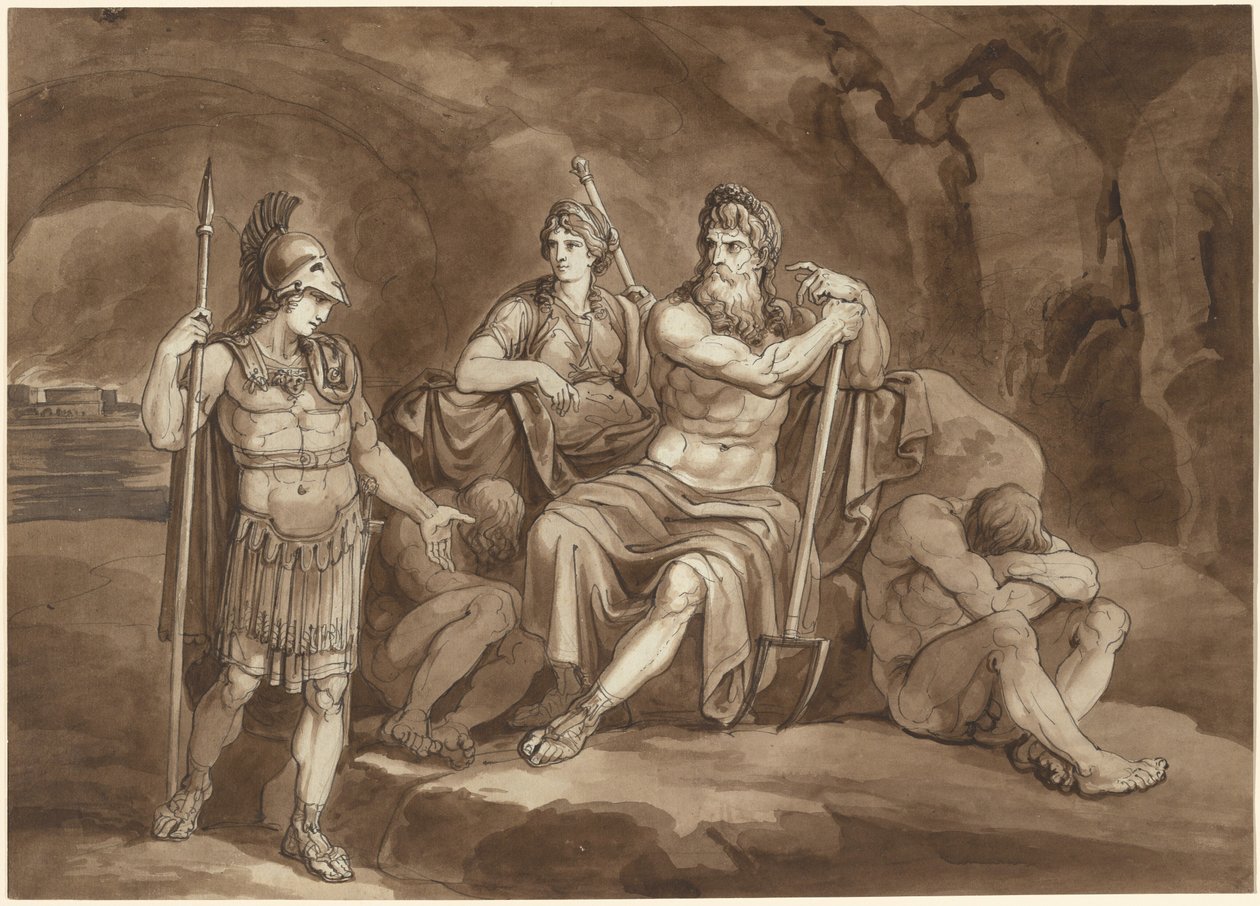 Telemachus begär tillstånd från Pluto att söka sin far i underjorden av Bartolomeo Pinelli