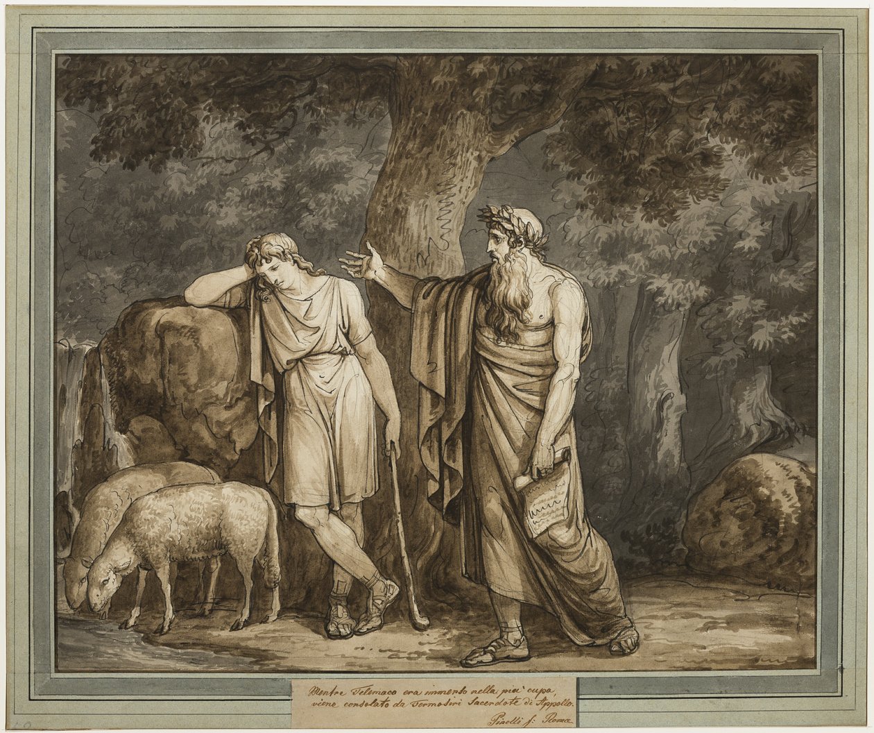 Telemachus tröstas av Termosiris, Apollons präst, från Telemachos äventyr, bok 2 av Bartolomeo Pinelli