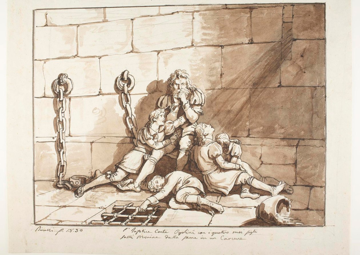 Ugolini della Gherardesca och hans söner i svältens torn av Bartolomeo Pinelli