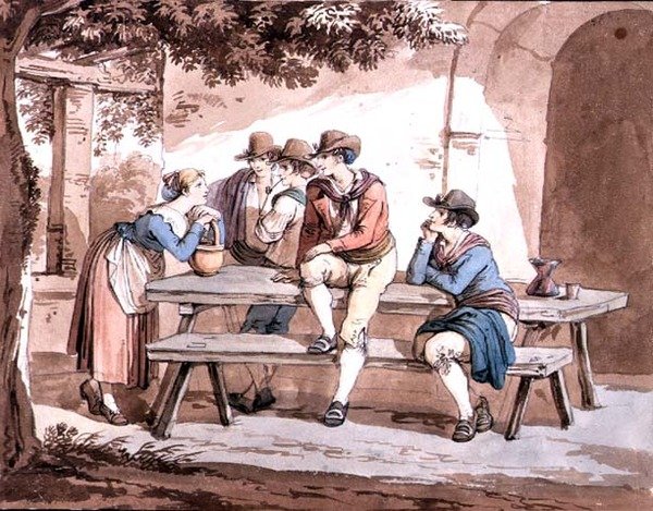 Under pergolan (akvarell över penna på papper) av Bartolomeo Pinelli