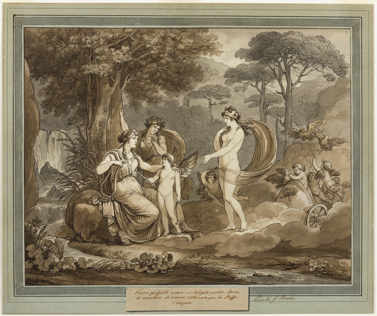Venus presenterar Amor för Calypso, från Telemachos äventyr, bok 7 av Bartolomeo Pinelli