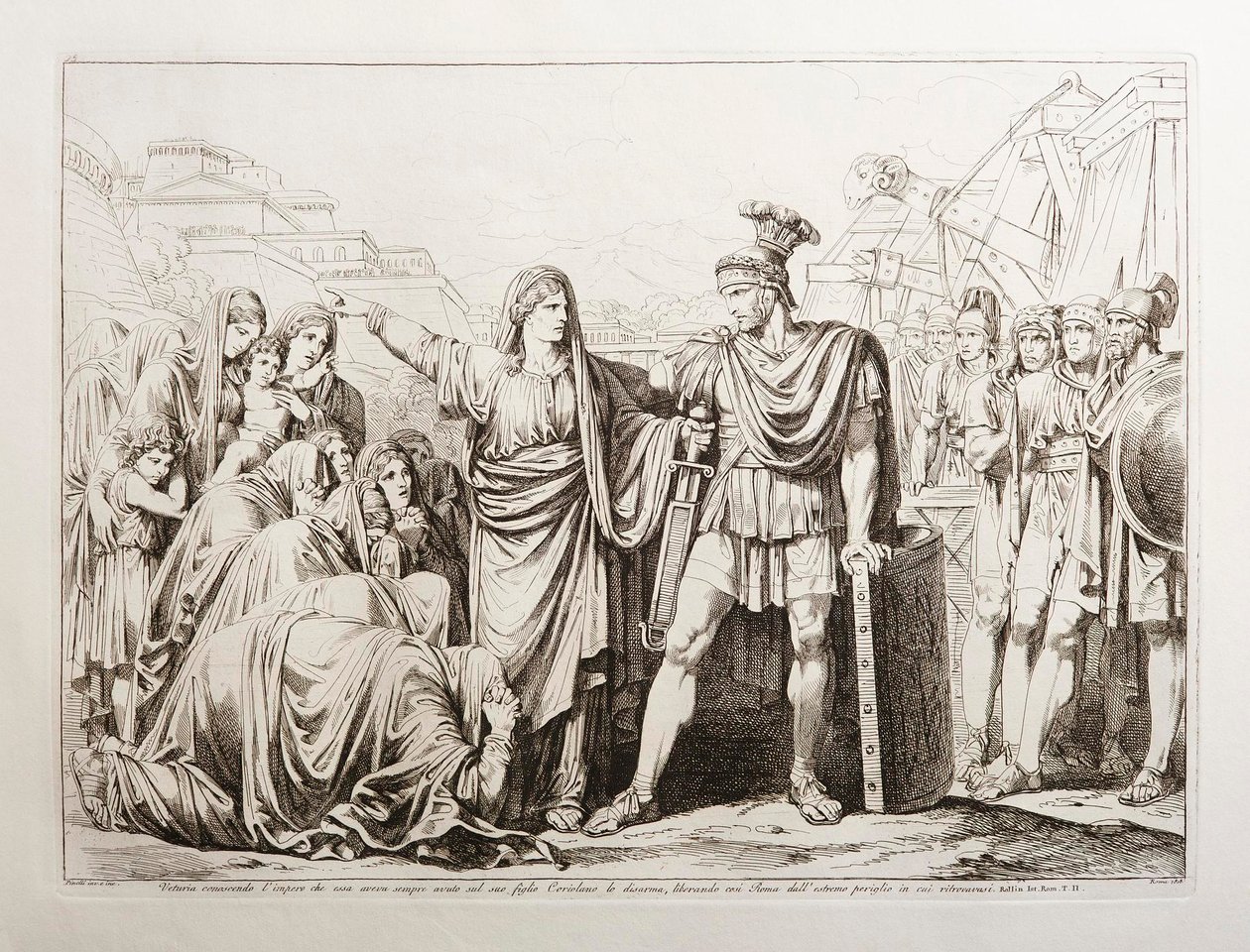 Veturia avväpnar sin son Coriolanus och räddar därmed Rom från en stor fara av Bartolomeo Pinelli