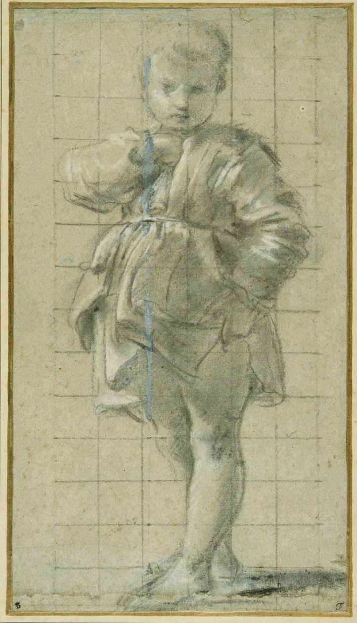 En ung pojke som står (svart krita på carta azzurra) av Bartolomeo Schedoni