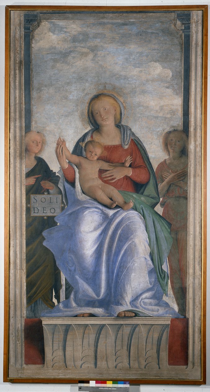 Madonna och barn och två änglar av Bartolomeo Suardi Bramantino