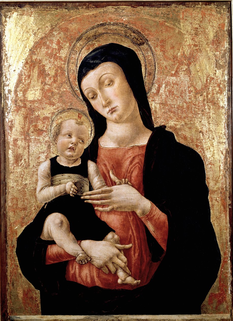 Jungfru med barn Målning av Bartolomeo Vivarini (ca 1432-efter 1491) 1400-talets Venedigs museum Correr av Bartolomeo Vivarini