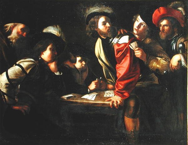 Soldater som spelar kort av Bartolomeo after Manfredi