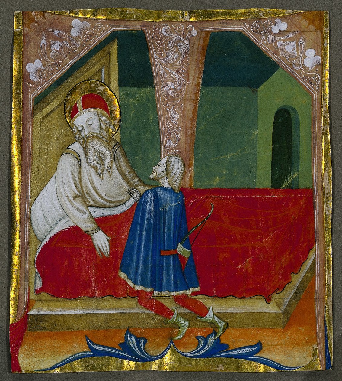 Inledande T från en körbok med Isaac och Esau av Bartolomeo da Gallarate