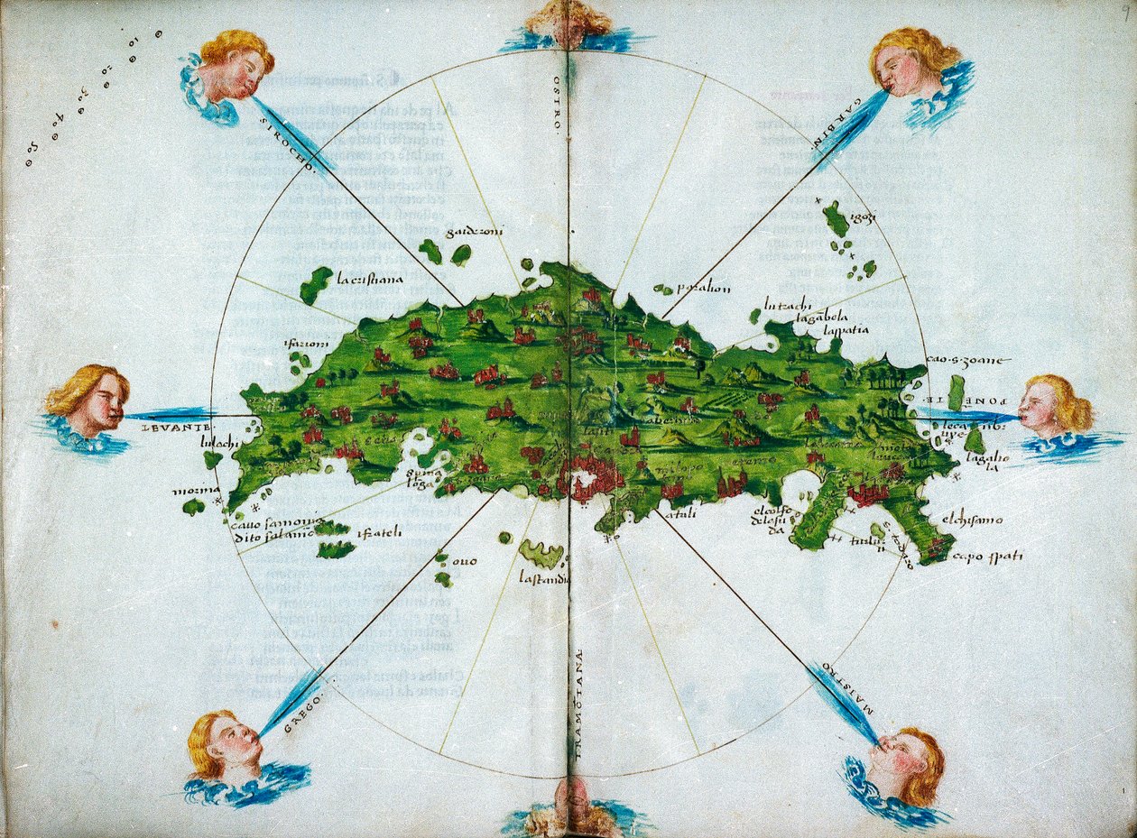Isolario, på vers, med teckningar i färg och en karta över östra Medelhavet på pergament, ca 1480 (teckning på pergament) av Bartolomeo da li Sonetti