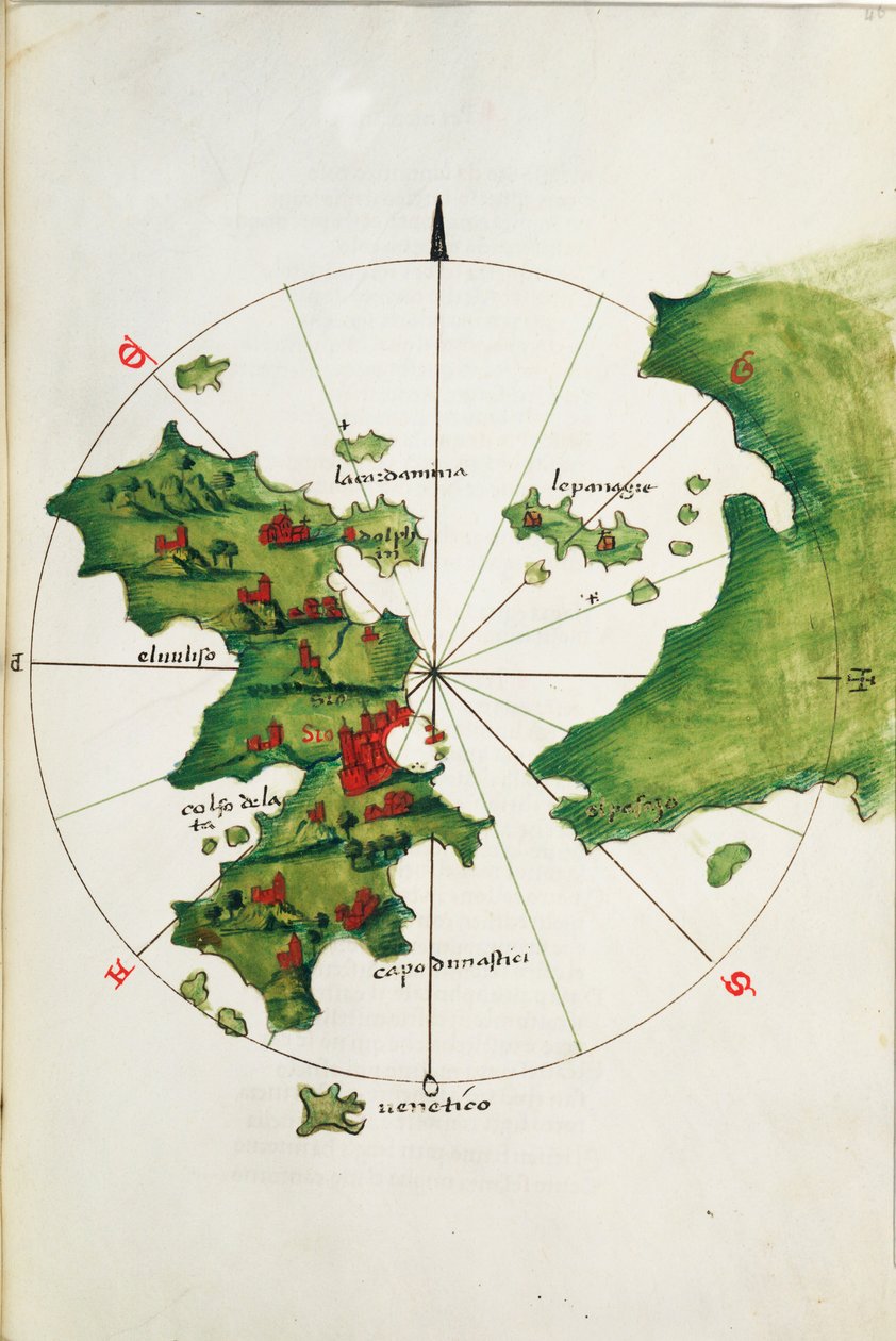 Khios och intilliggande fastland, ca 1485 (pergament) av Bartolomeo da li Sonetti