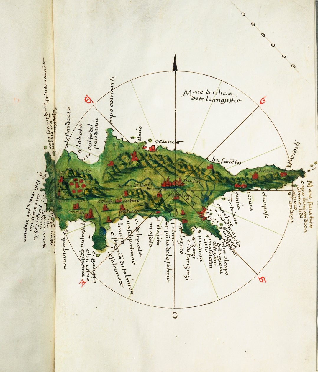 Karta över Cypern, ca 1485 (pergament) av Bartolomeo da li Sonetti