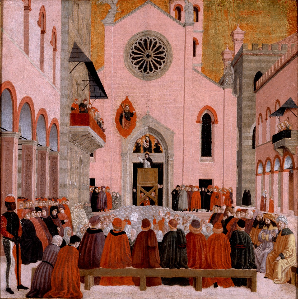 St Vincent Ferrer predikar inför en påve, c1460-1476 av Bartolomeo degli Erri