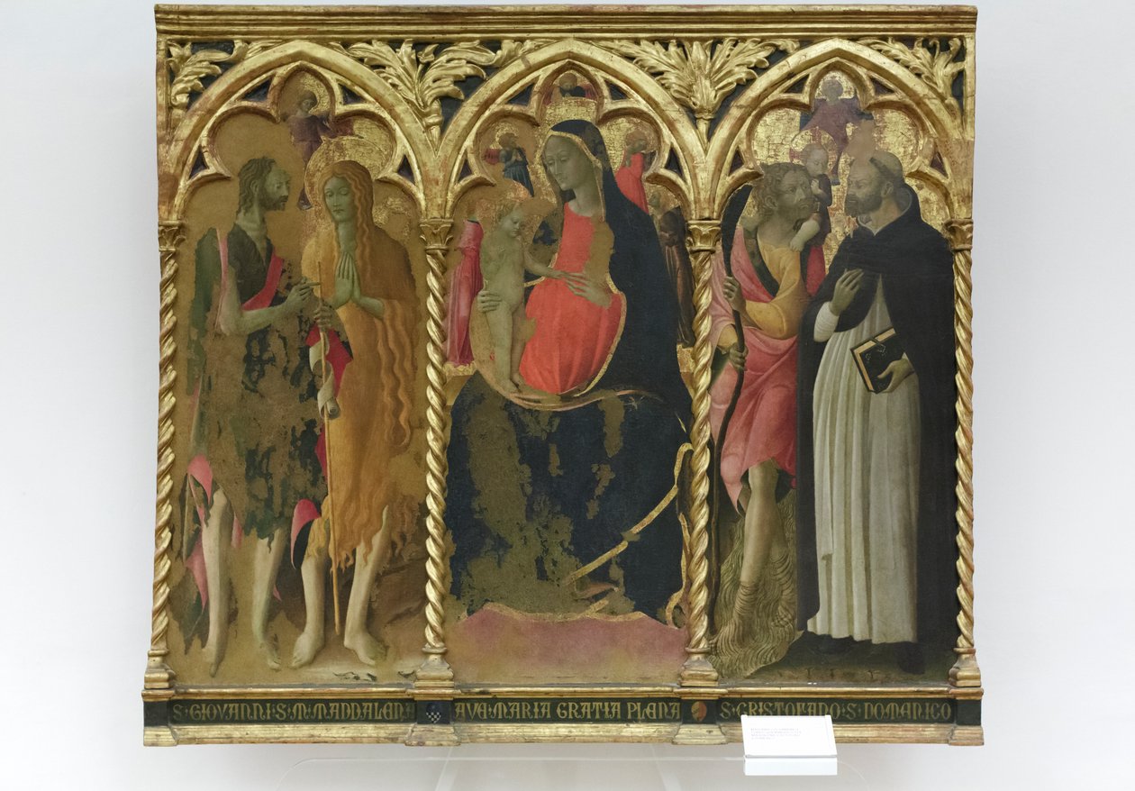Madonna med barn och helgonen Johannes Döparen, Maria Magdalena av Bartolomeo di Tommaso da Foligno