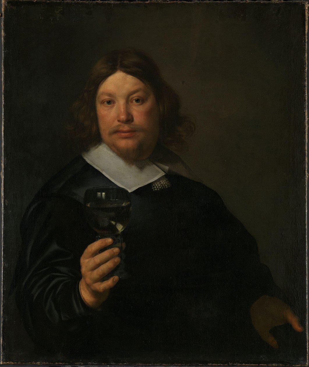 ワイングラスを持った男（キャンバスに油彩）スウェーデン語 av Bartolomeus van der Helst