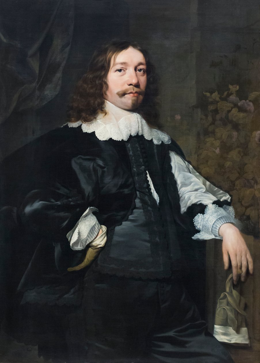 Porträtt av en svartklädd man som håller i en handske av Bartolomeus van der Helst