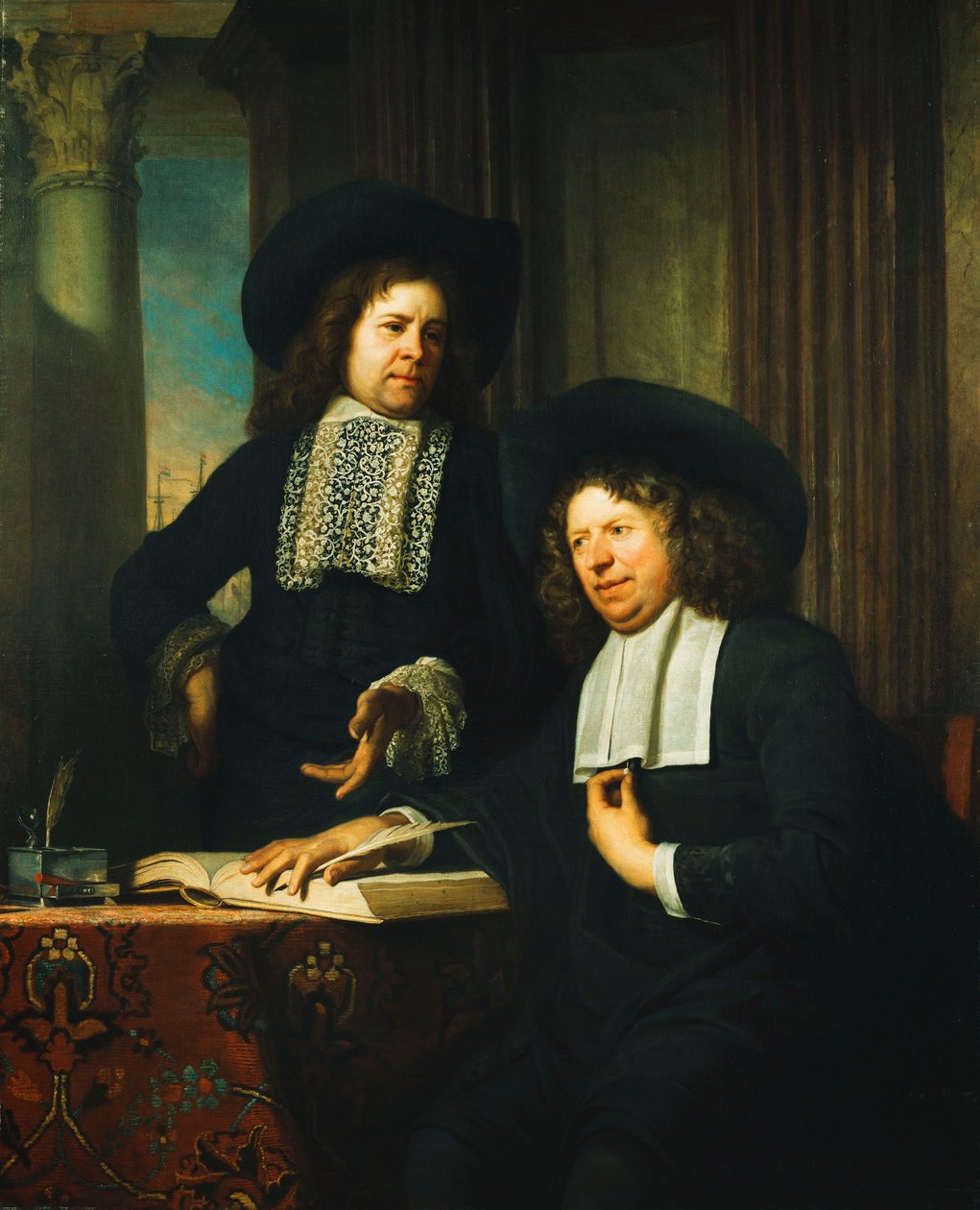 Två herrar, en sitter vid ett bord, av Bartolomeus van der Helst