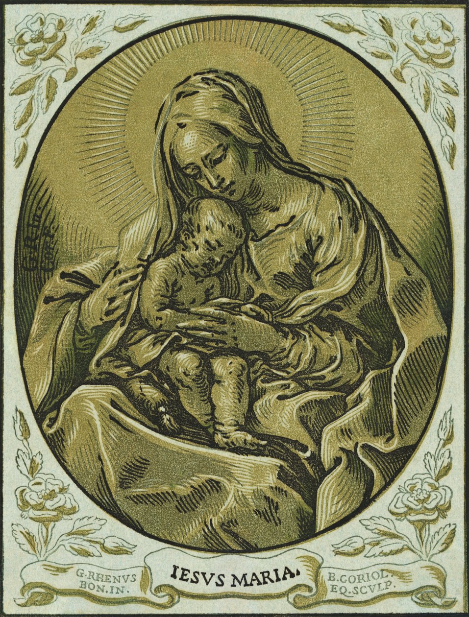 Madonna and child, chiaroscuro woodcut, by Bartolommeo Coriolano av Bartolommeo Coriolano