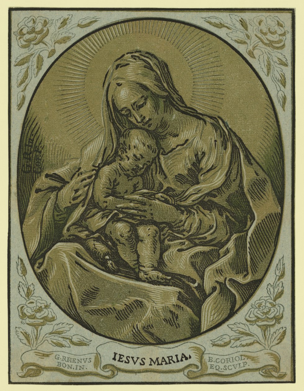 Madonna and child, chiaroscuro woodcut, by Bartolommeo Coriolano av Bartolommeo Coriolano