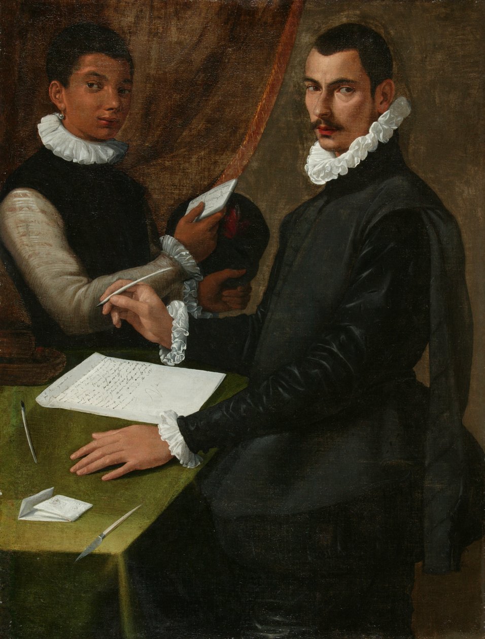 Porträtt av en okänd man och hans tjänare av Bartolommeo (attr. to) Passerotti