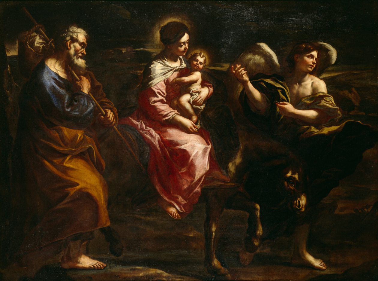 Flygningen till Egypten (olja på duk) av Bartolommeo Biscaino