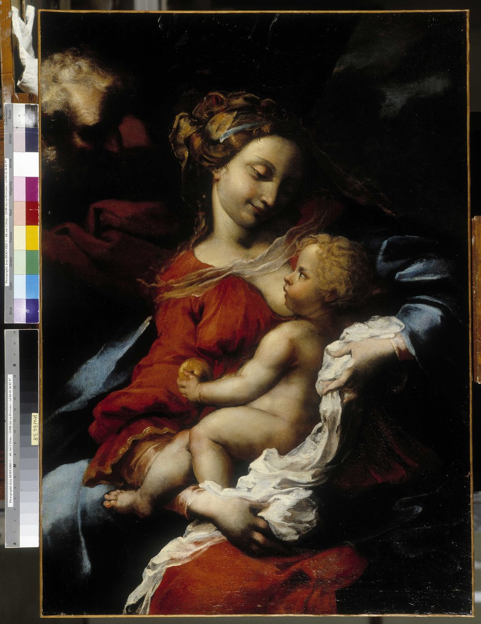 Den heliga familjen (olja på duk) av Bartolommeo Biscaino