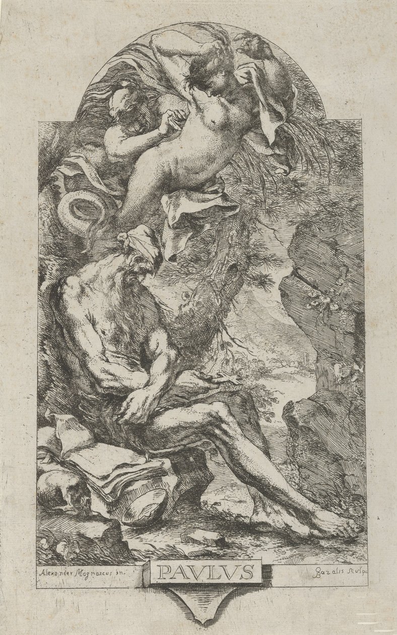 Sankt Paulus av Thebe frestad av en demon, efter Magnasco, ca. 1720-30. av Bartolommeo Gazalis
