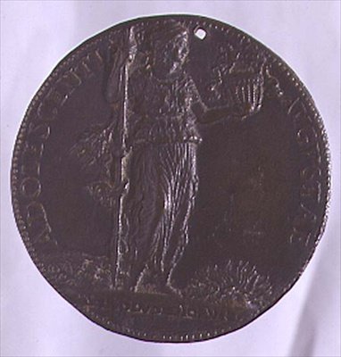 Porträttmedalj föreställande en kvinnlig figur som håller en stav (brons) (för baksidan se 96845) av Bartolommeo Melioli