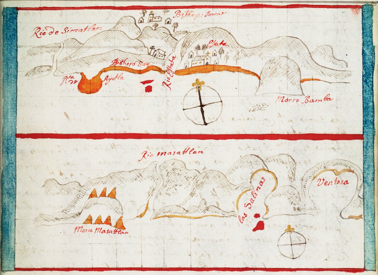 Karta över Santiago Astata och Bahia Ventosa av Basil Ringrose