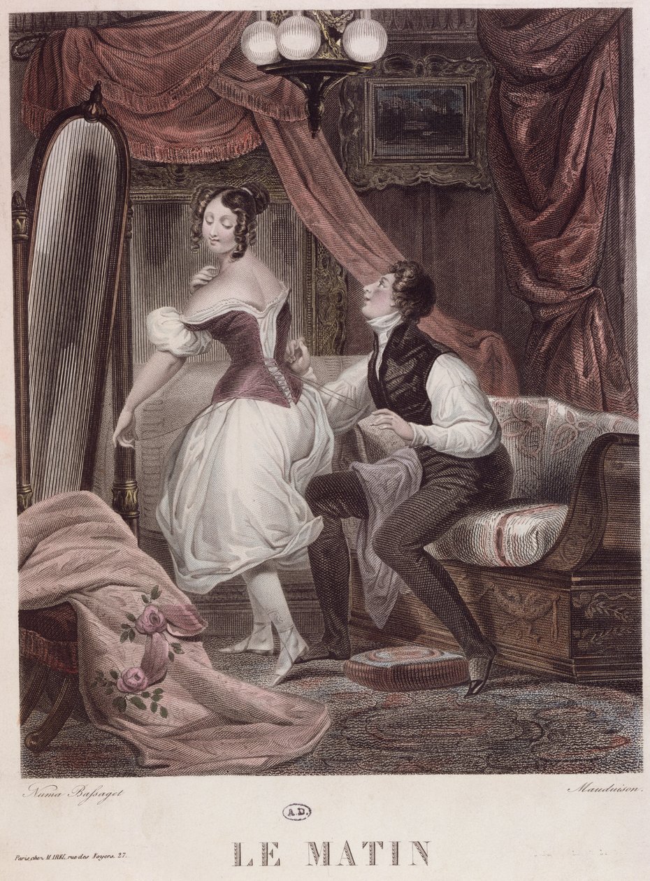 Morgon, graverad av Leon Mauduison, från boken "Le Corset", pub. av Mirel, c.1824-30 av Bassaget Numa