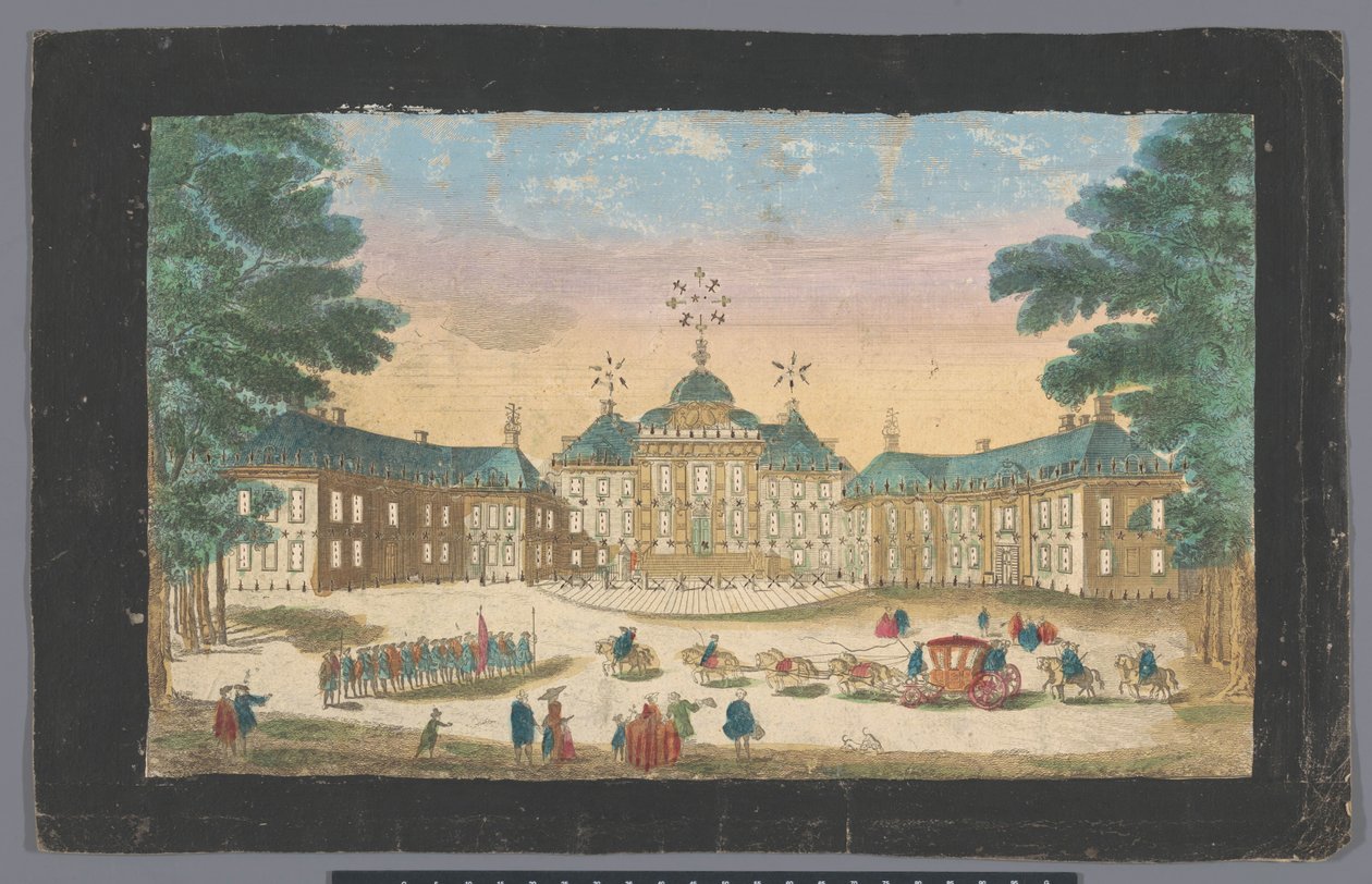 Vy över framsidan av Huis ten Bosch-palatset i Haag Vue du front de la maison dans le bois de son altesse tercnissime le prince d