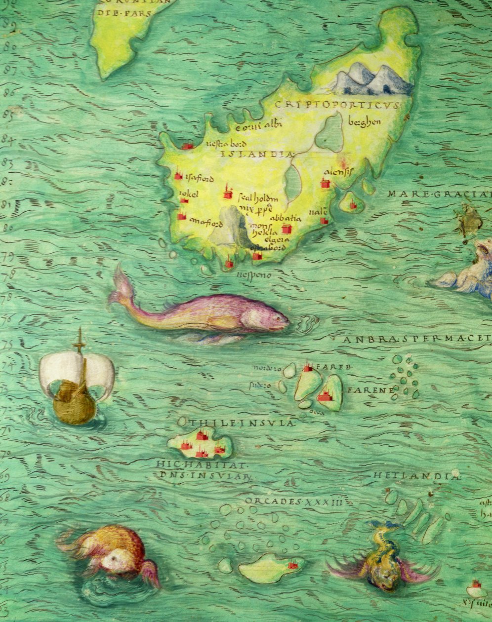 Island, från en Atlas of the World i 33 kartor, Venedig, 1 september 1553 (bläck på veläng) (detalj från 330951) av Battista Agnese