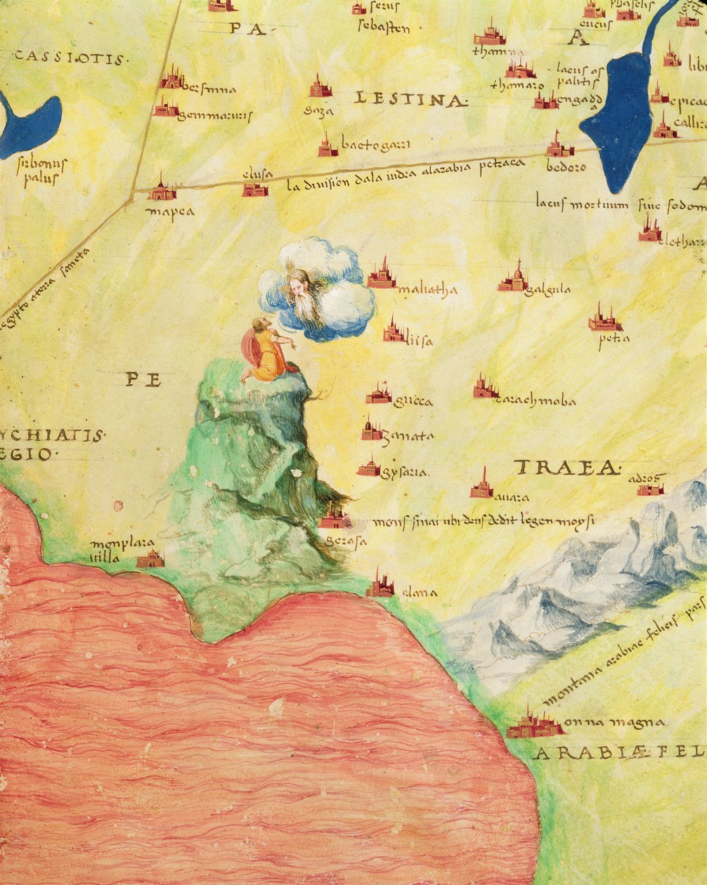 Berget Sinai och Röda havet, från en världsatlas i 33 kartor, Venedig, 1 september 1553 (bläck på veläng) (detalj från 330963) av Battista Agnese