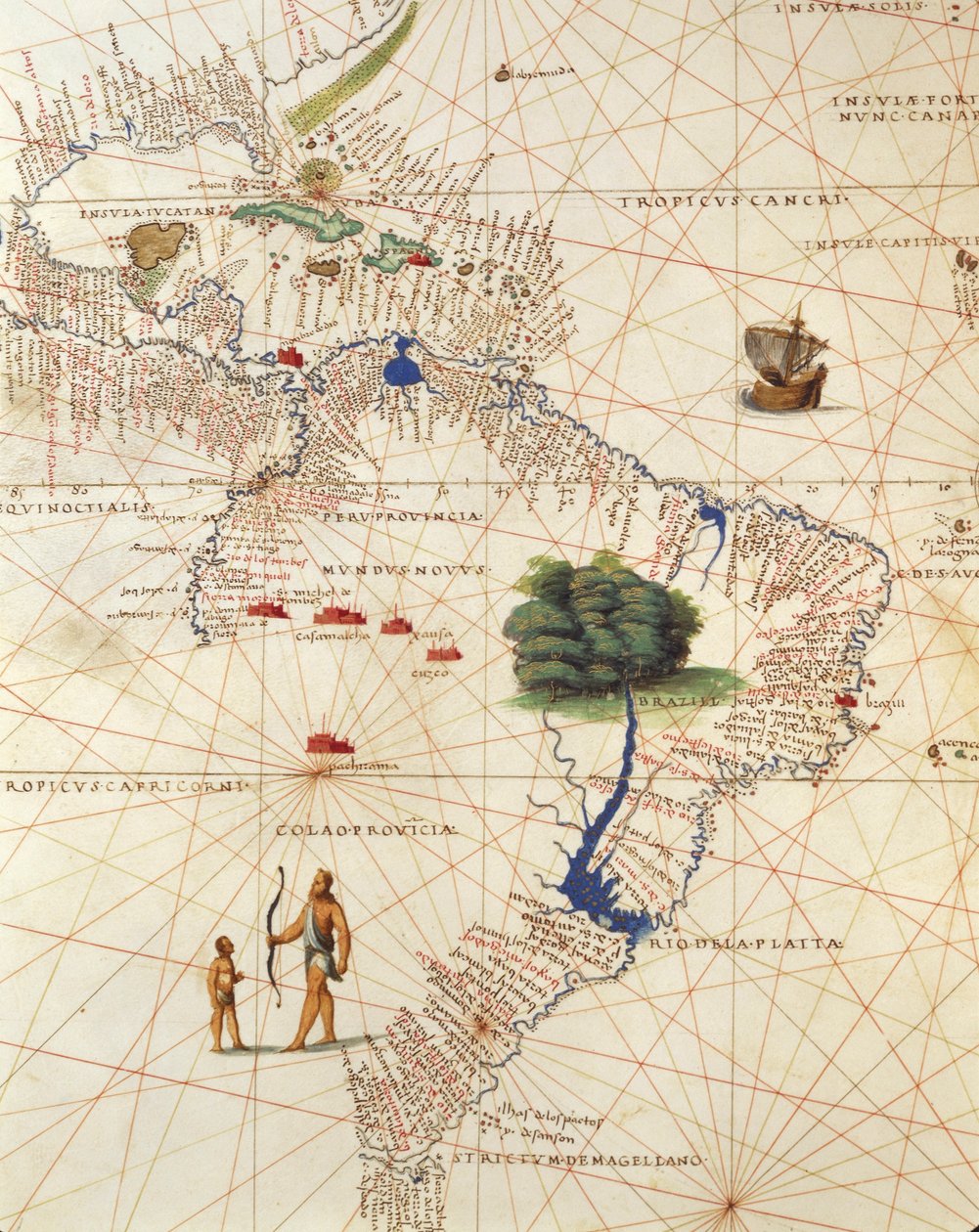 Afrika, Europa och en del av Amerika: Centralamerika och Brasilien, från Atlas of the World i trettiotre kartor, av Battista Agnese av Battista Agnese