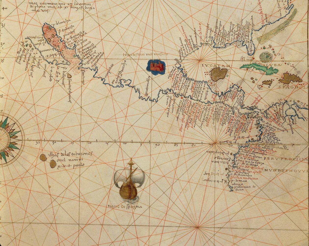 Afrika, Europa och en del av Amerika: Centralamerika, från Atlas of the World i trettiotre kartor, av Battista Agnese av Battista Agnese