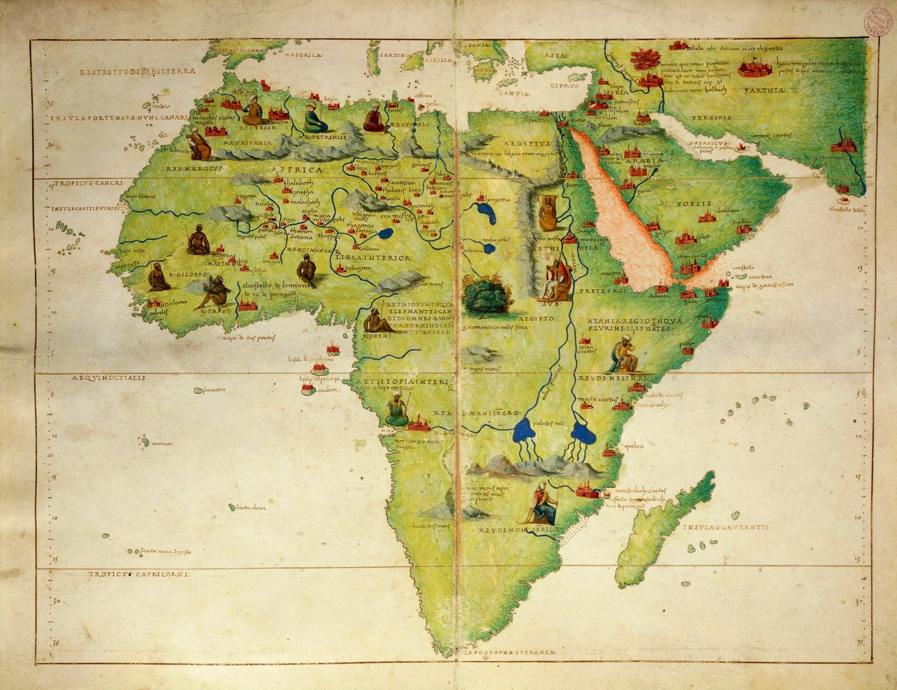 Afrika, från Atlas of the World i trettiotre kartor, av Battista Agnese av Battista Agnese
