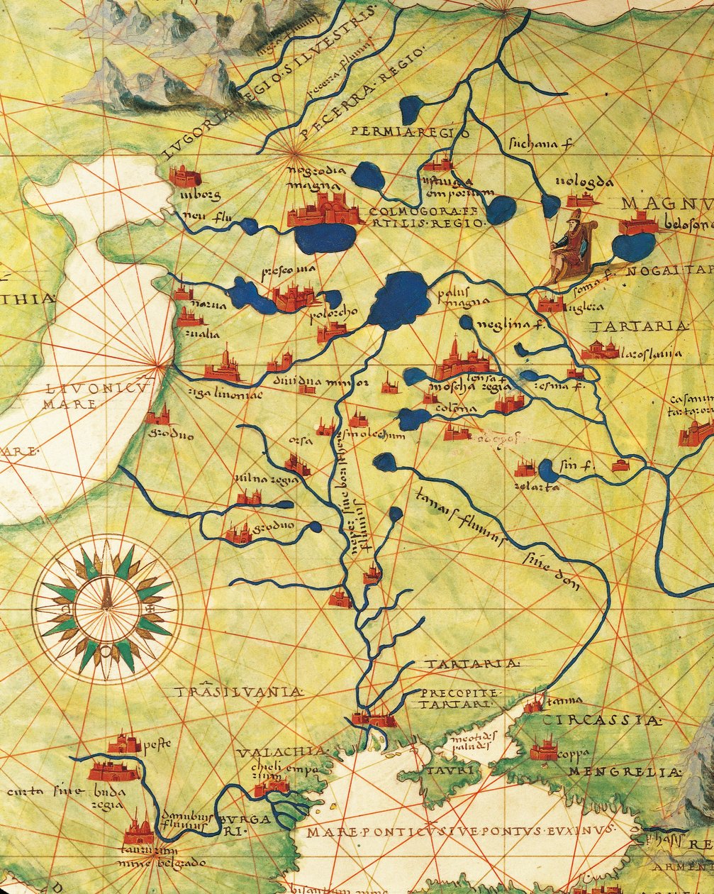 Östeuropa och Centralasien: Transilvanien och Ryssland, från Atlas of the World i trettiotre kartor, av Battista Agnese av Battista Agnese