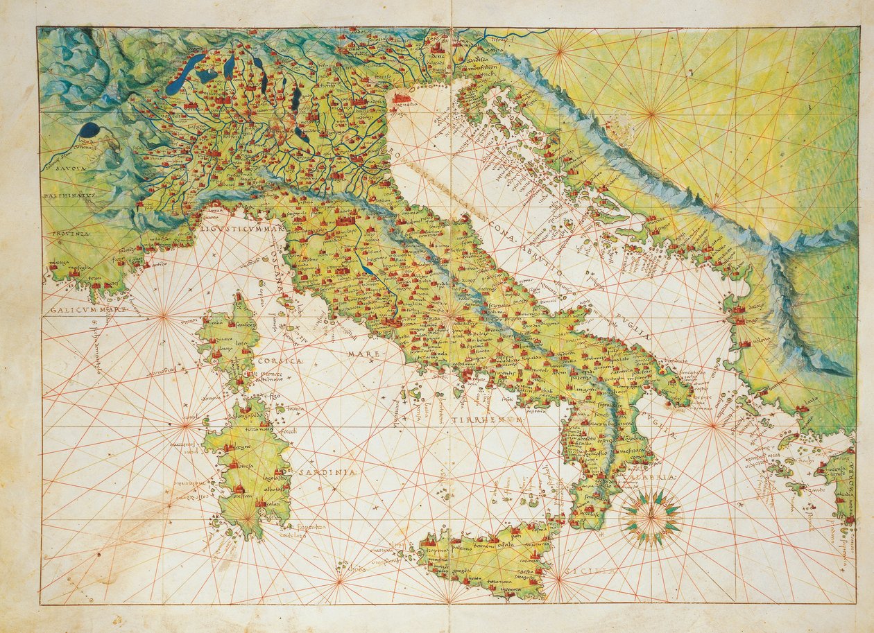 Italien, från Atlas of the World i trettiotre kartor, av Battista Agnese av Battista Agnese